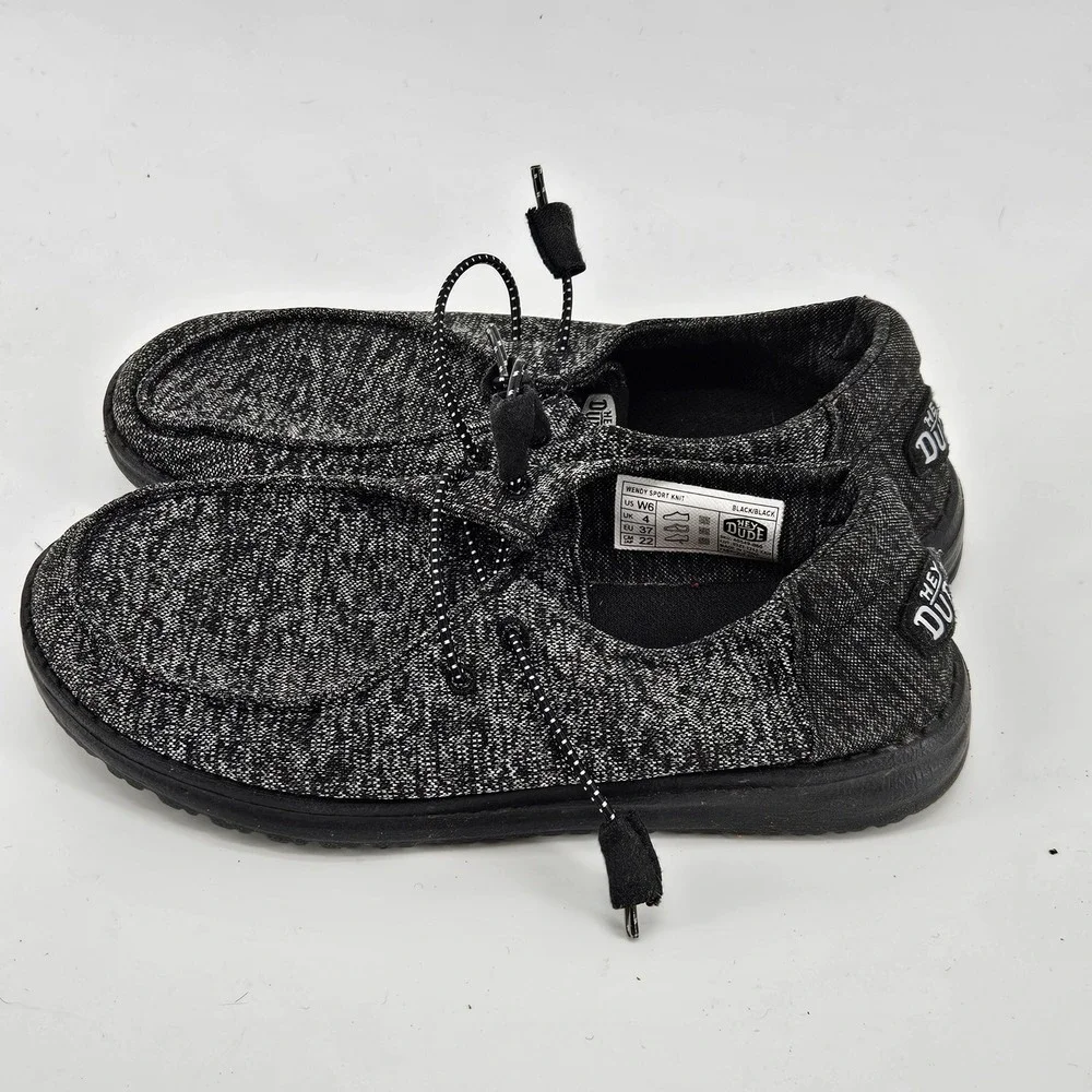 Hey Dude Wendy Sport Knit Black White Marled Loafers Shoes Womens 6 Comfort